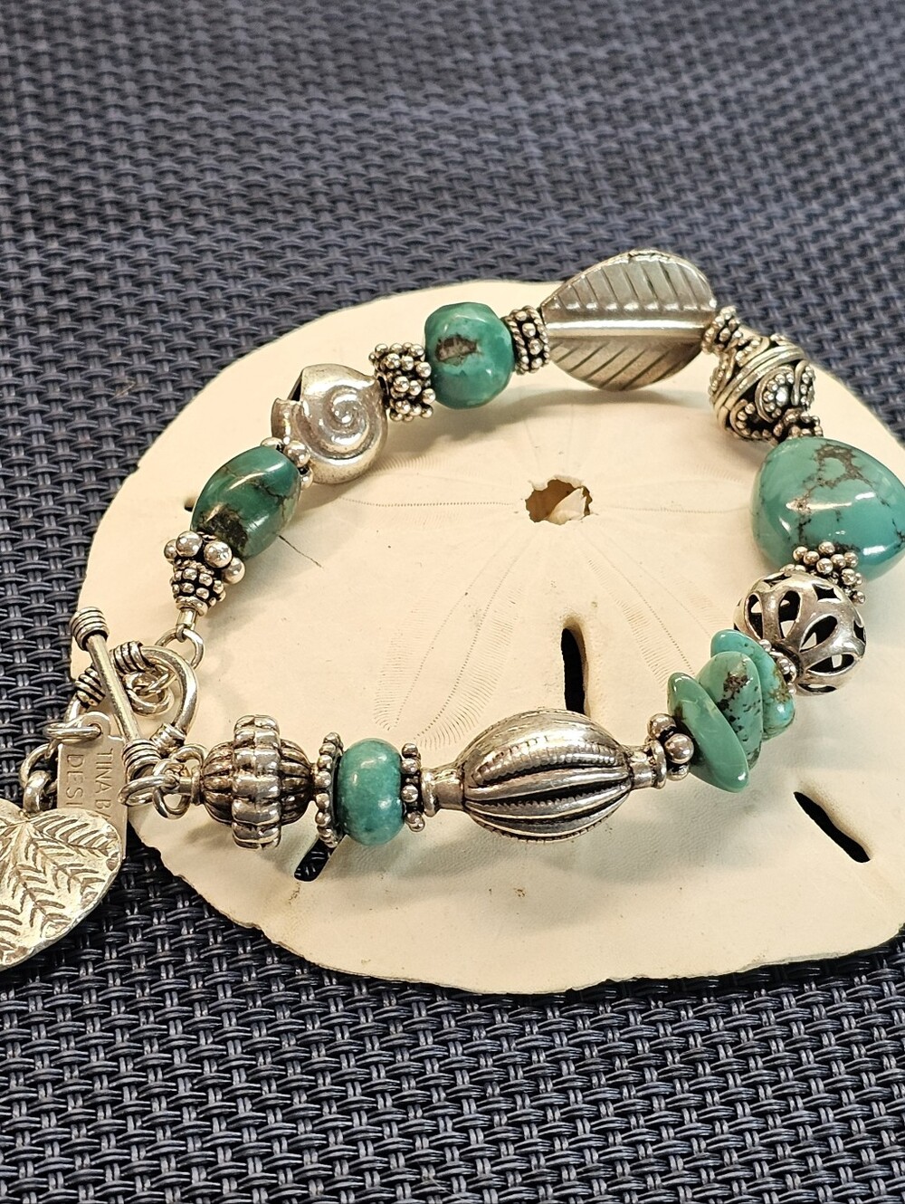 Tina Barry Designs 925 Silver and Turquoise Bead Bracelet 7" Wrist Fit